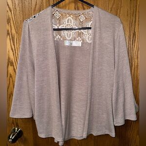 Time and Tru Taupe Open-Front Cardigan with Lace Back
